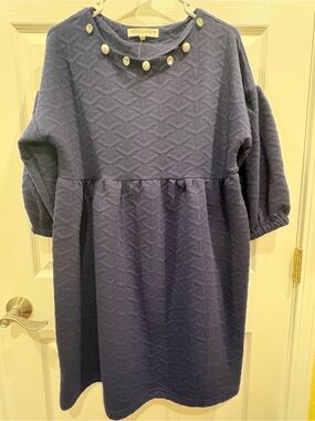 Navy Quilted Pearl-Trim Women’s Dress